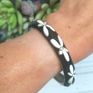 Black & White Spring Closure Bangle Bracelet - Costume Jewelry